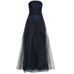BCBGMAXAZRIA Navy Blue Strapless Tulle/Mesh Gown Dress